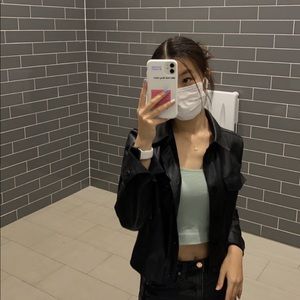 Teal ribbed crop top